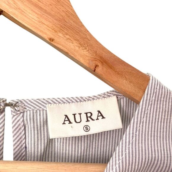 Aura A line Striped Long Sleeve Pleated Mini Dress in Size Small - Picture 7 of 11